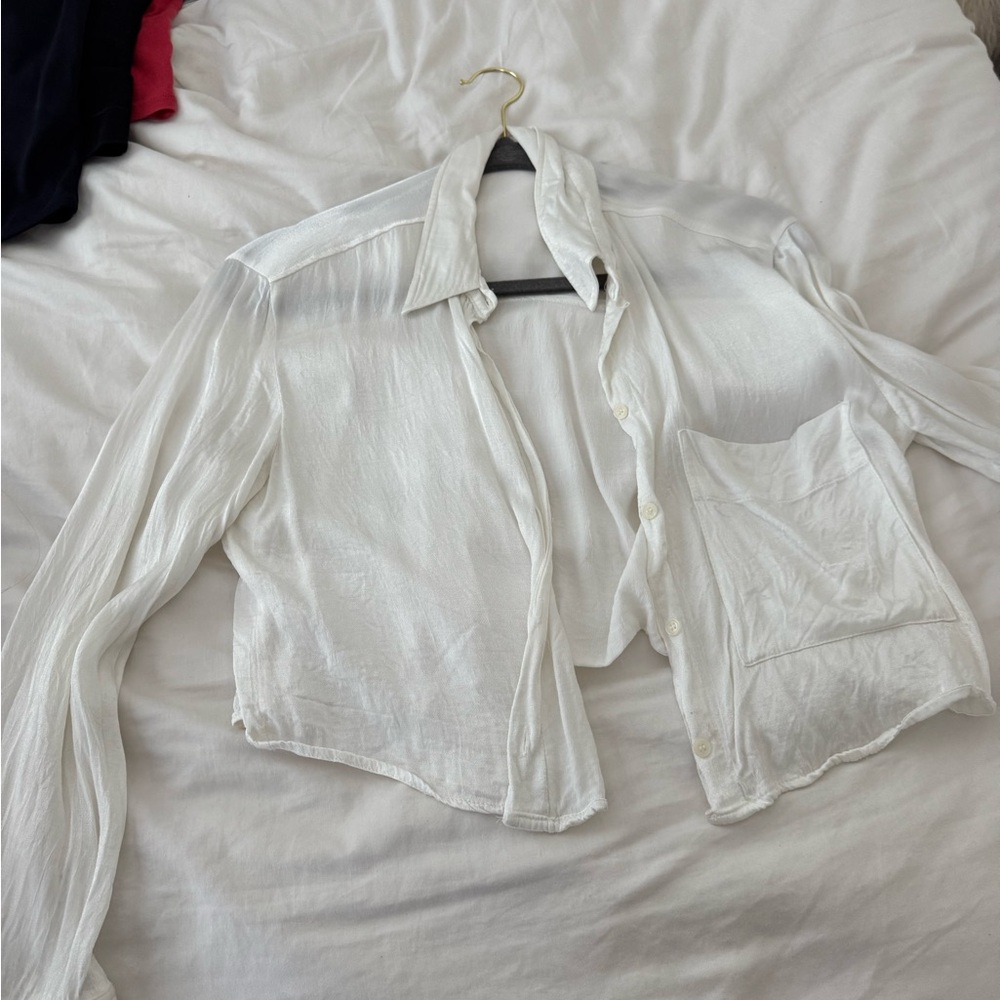 Zara satin white blouse button down